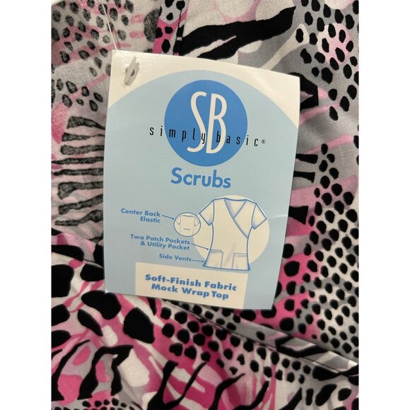 Simply Basic NWT Mock Wrap Scrub Top Pink Zebra Polka Dot Print Sz 2X - Picture 5 of 10